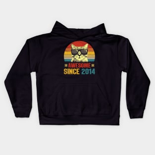 Awesome Since 2014 10th Birthday Gifts Cat Lover Kids Hoodie